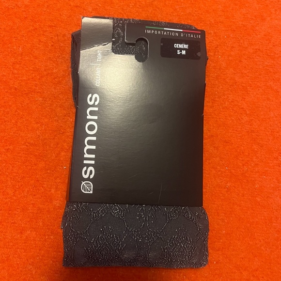 Charcoal gray sparkly baroque arabesque tights made in Italy NWT - Picture 3 of 4